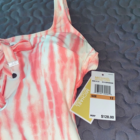 Michael Kors Tie-Dye Lace-Up Pink Swimsuit - Picture 7 of 10